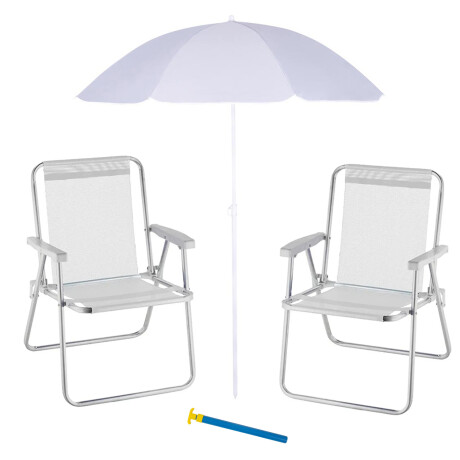 Set Sombrilla FPS 70 + Silla Plegable + Saca Arena Playa MOR Plata