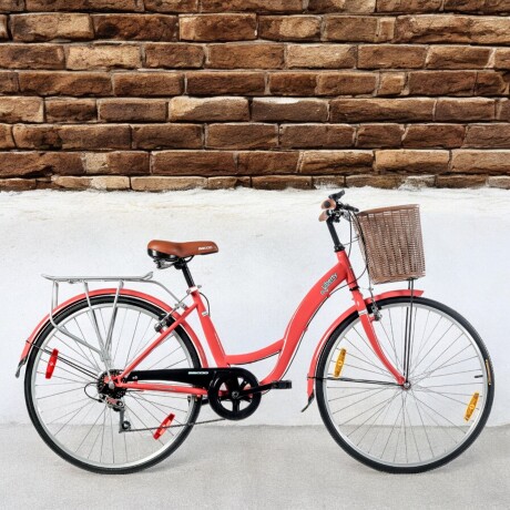 Bicicleta de paseo Baccio Liberty 6V Vintage rodado 26 con 6 cambios, canasto y parrilla Salmón