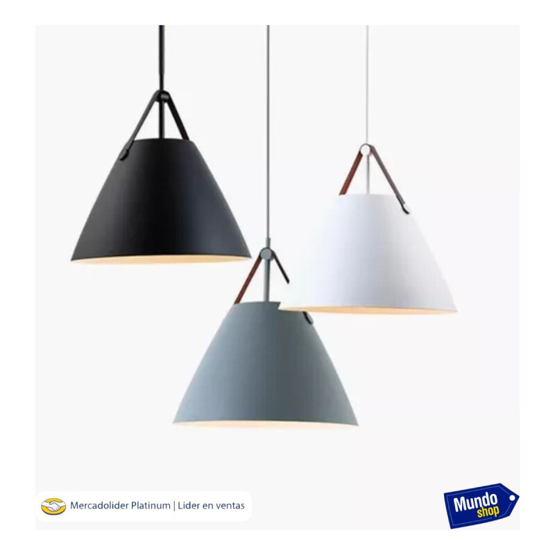 Lampara De Techo Colgante Campana Nordica Metal Cuero Gris