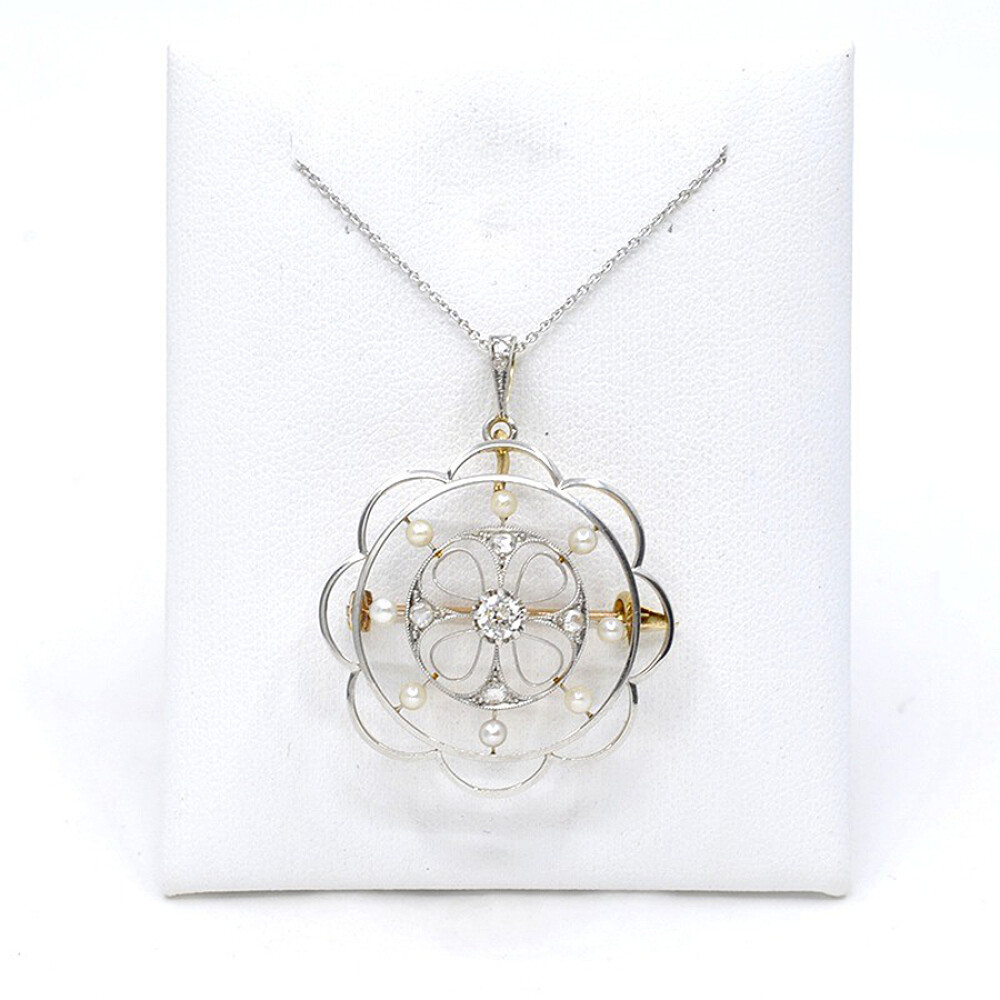Colgante/ Prendedor en Oro 18 K Brillante, Diamantes Y Perlas De Cultivo Colgante/ Prendedor en Oro 18 K Brillante, Diamantes Y Perlas De Cultivo