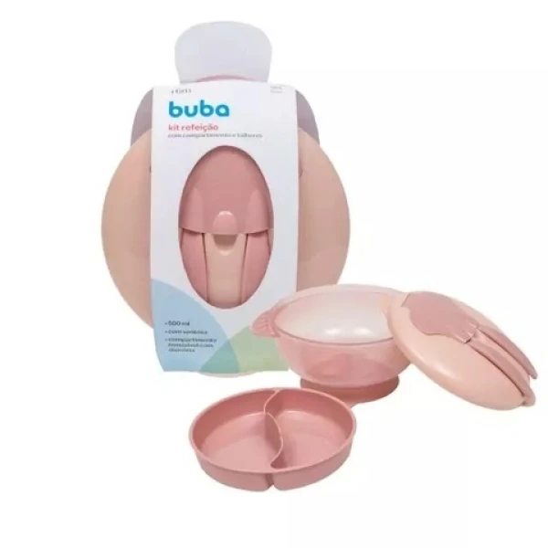Bowl 4 en 1 con cubiertos y ventosa BUBA rosa
