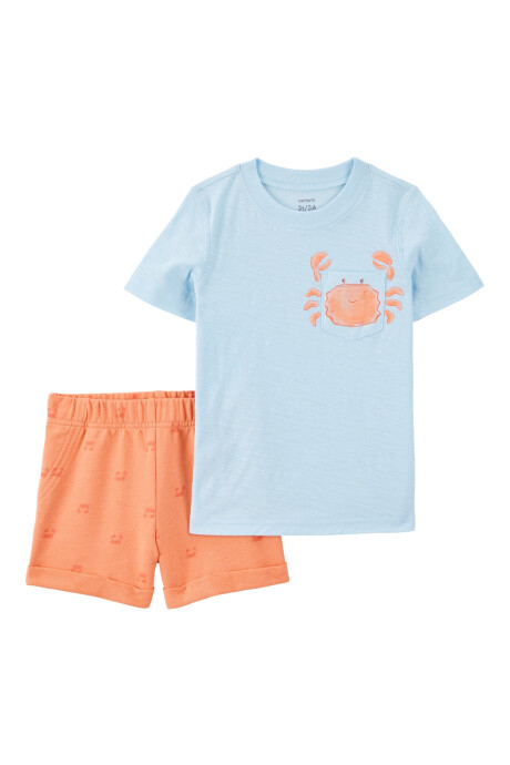Set dos piezas de algodón, short y remera, diseño cangrejo Sin color
