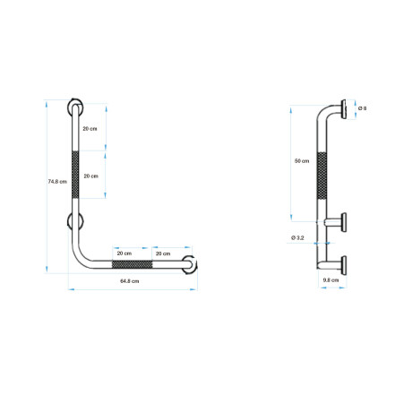 BARRA FIJA EN L METAL ACERO INOX 304 PULIDA COLOR CROMO CROMO
