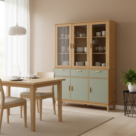 CRISTALERO 6 PUERTAS 3 CAJONES APARADOR MODULAR EN MADERA MACIZA VERDE