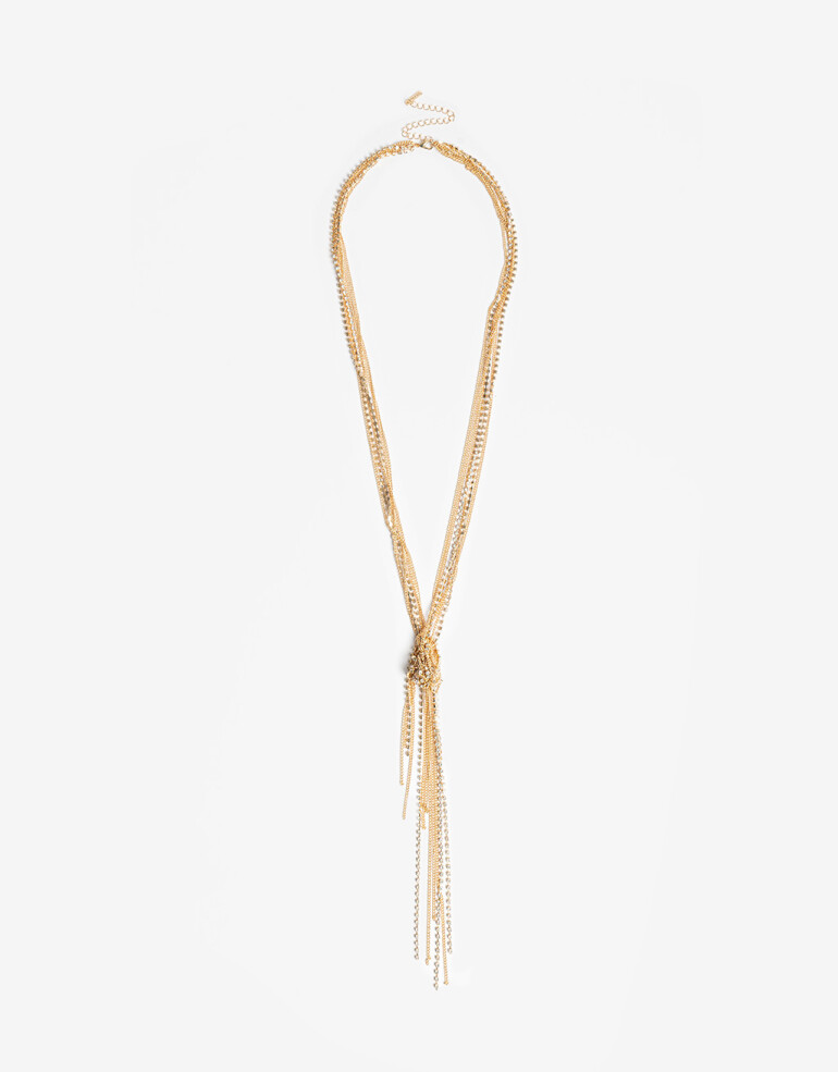 Collares Largos Strass Collar Cadenas Y Strass - Dorado