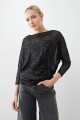 Blusa lentejuelas manga dollman negro