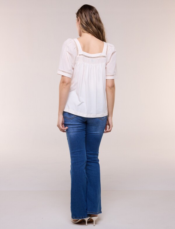 Blusa Holgada Escote Cuadrado Con Puntilla Calada BEIGE CLARO