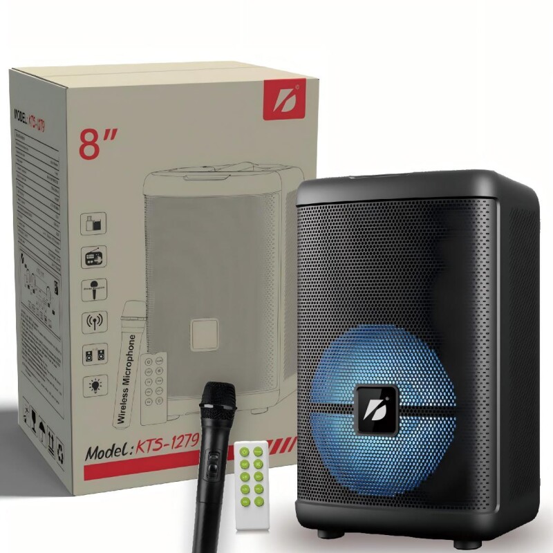 Parlante portátil bluetooth KTS1279 8" con micrófono luces LED Parlante portátil bluetooth KTS1279 8" con micrófono luces LED