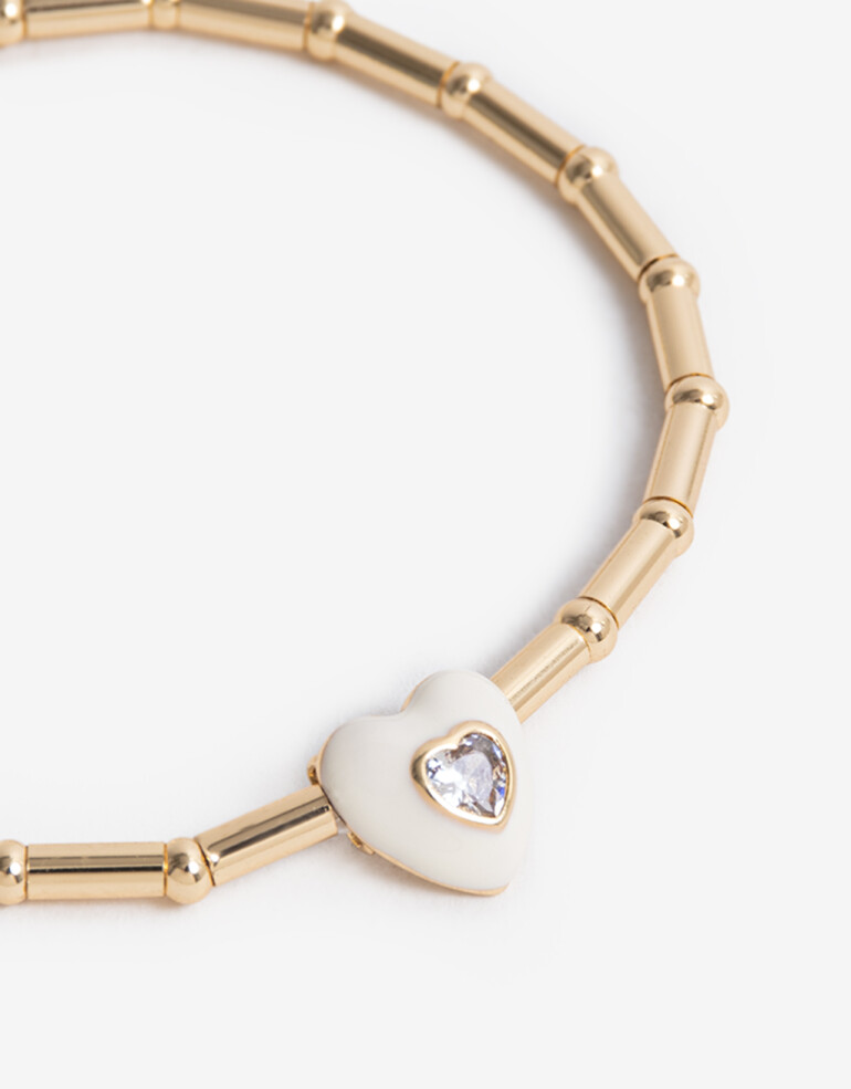 Pulseras Elásticas Strass Pulsera Dije Cubic Corazón - Dorado