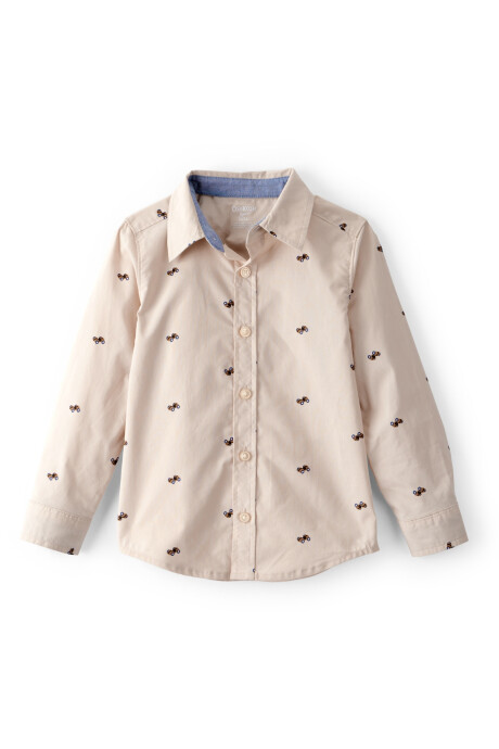 Camisa de algodón, manga larga, beige, diseño autos Camisa de algodón, manga larga, beige, diseño autos