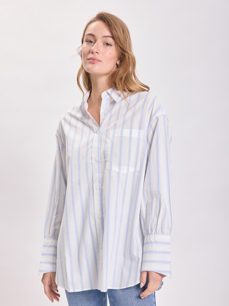Camisa bolsillo rayada Celeste