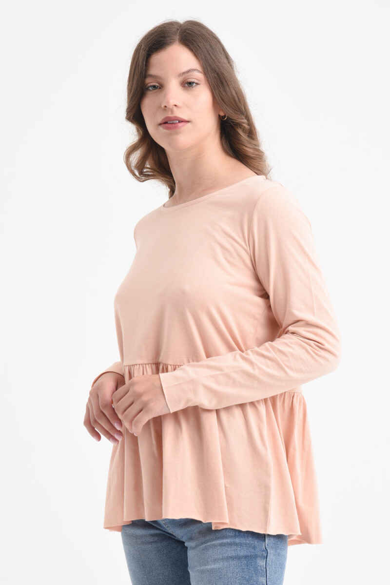 Camiseta manga larga peplum Beige