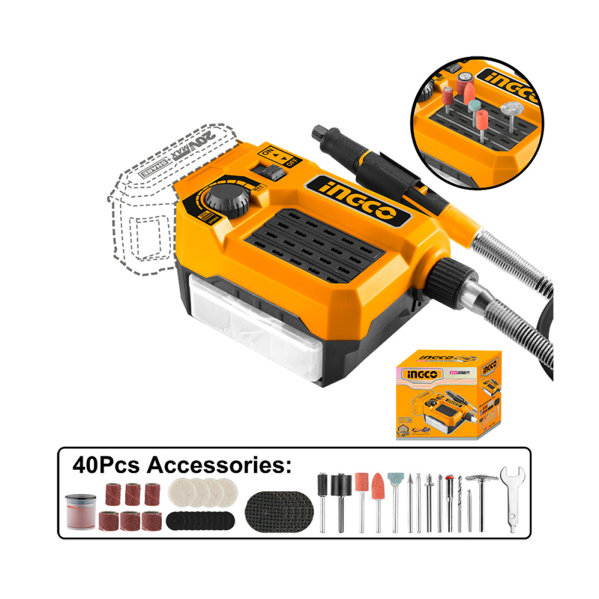Mini Torno A Batería 20v P20s Inalambrico Con Accesorios 