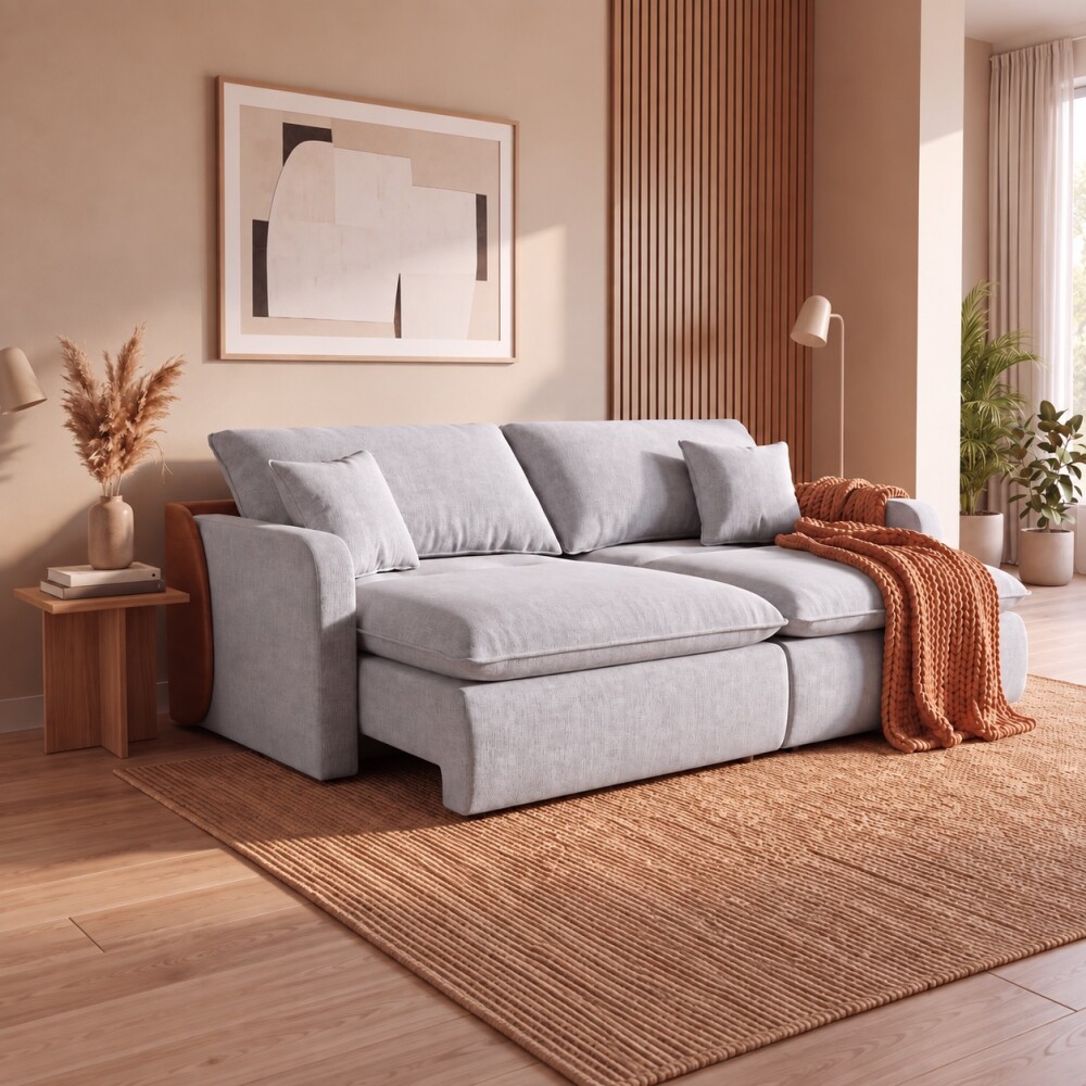 SILLÓN SOFÁ LIVING 2 CUERPOS RETRACTIL AJUSTABLE EXTENSIBLE GRIS