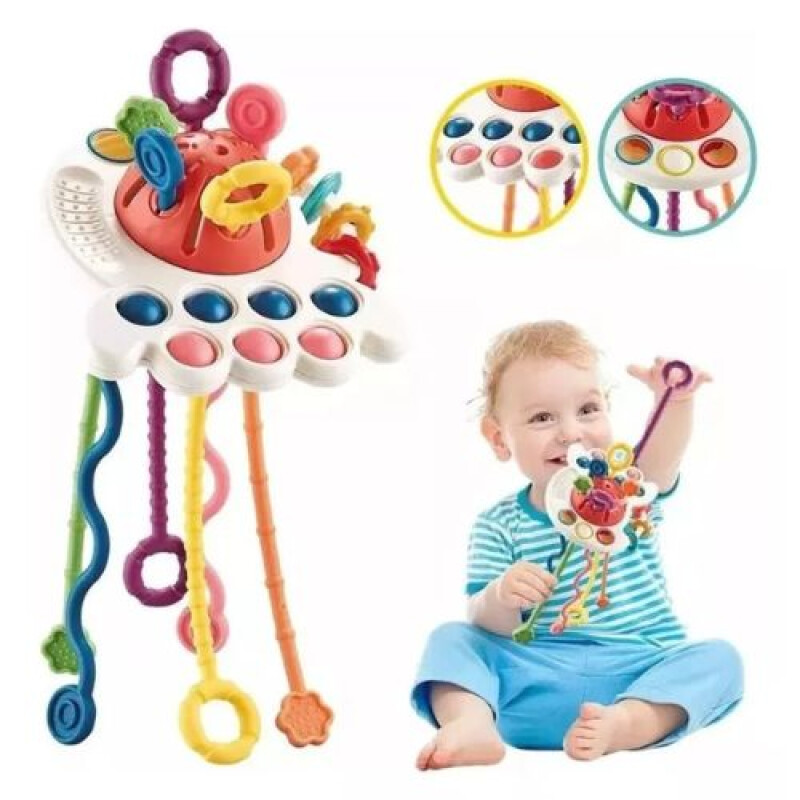Juguete Montessori sensorial de silicona, cuerdas y mordedor Juguete Montessori Sensorial De Silicona, Cuerdas Y Mordedor