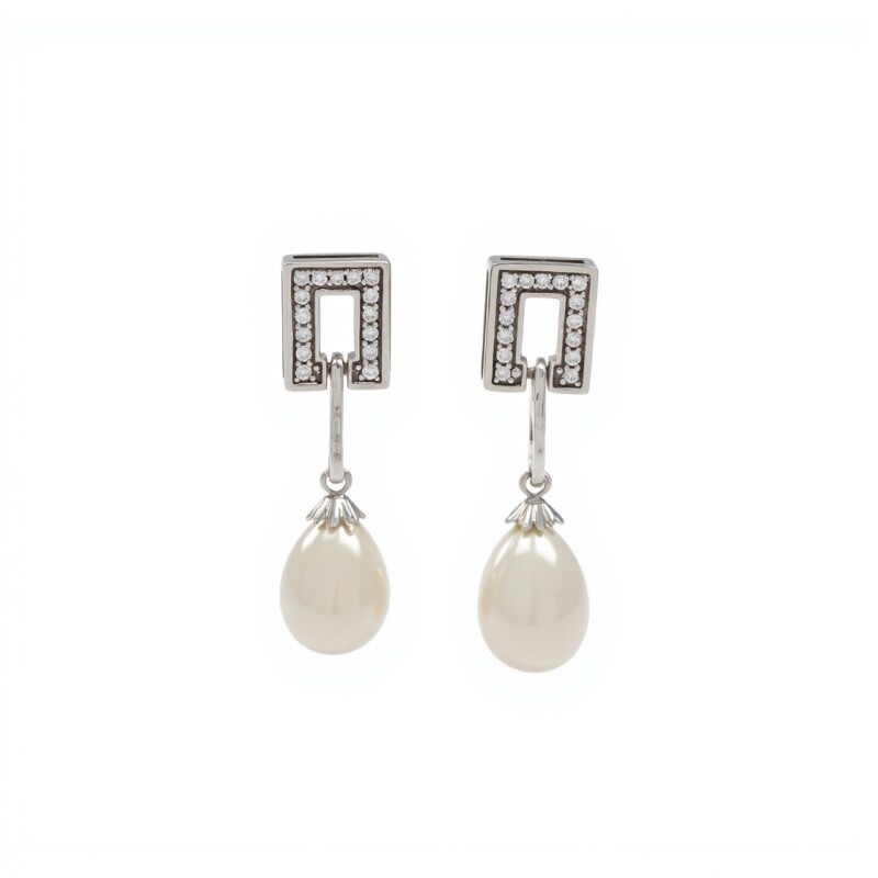 Caravanas Cuadrado Perlas-Plata 925-Con Perla y zirconia-CA3211 conperla