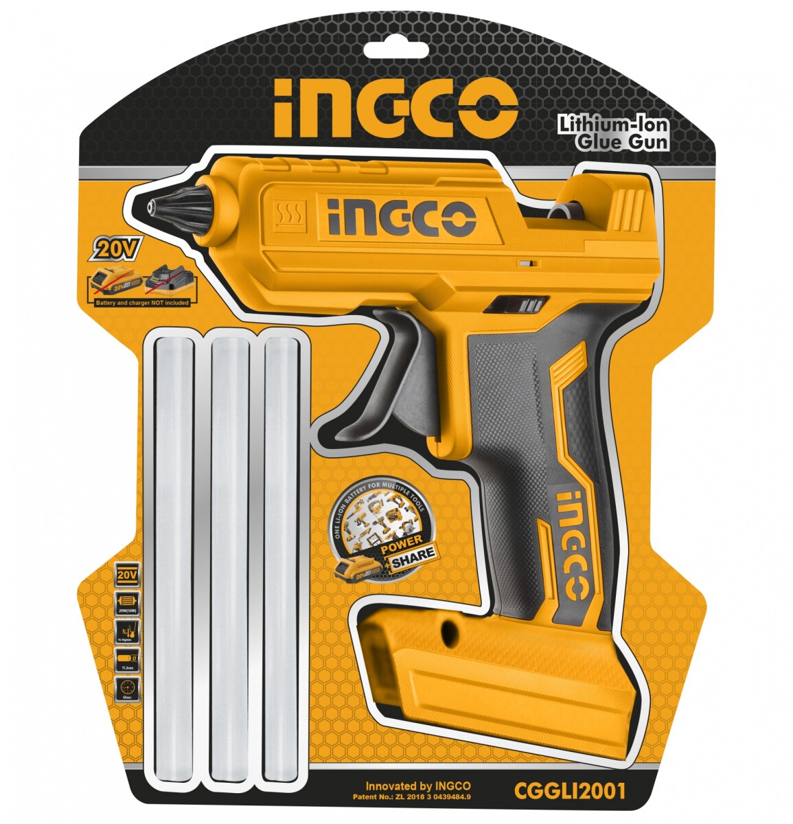 PISTOLA SILICONA BATERIA 20 VOLT LINEA P20S INGCO CGGLI2001 NO INCLUYE BAT NI CA 