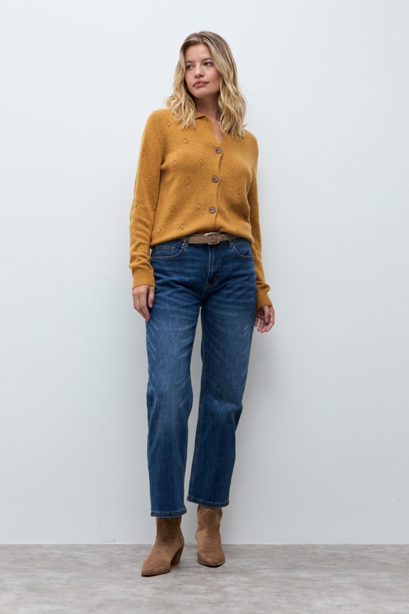 Cardigan calado - ocre melange 