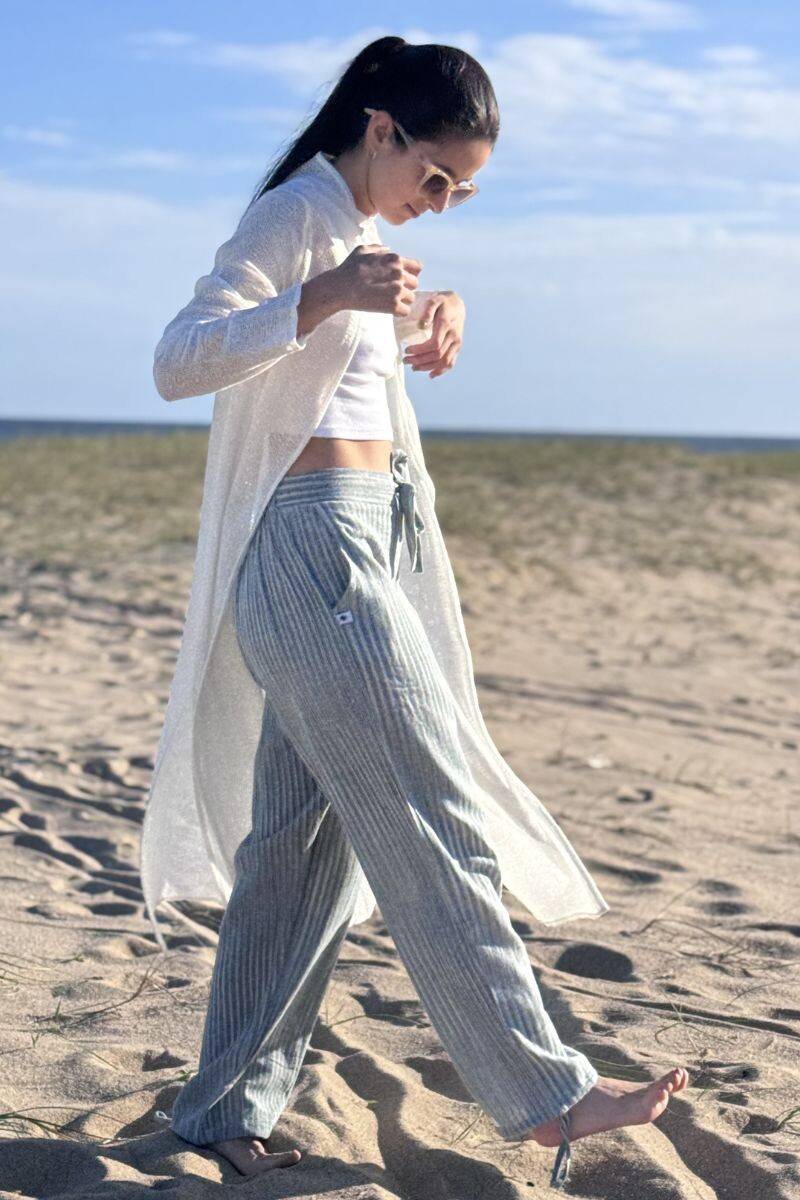 Pantalón Blanca - Rayas celestes y beige 