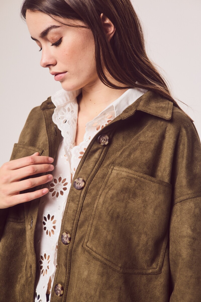 Sobrecamisa Gamuza Cuero Vegano Verde Oliva