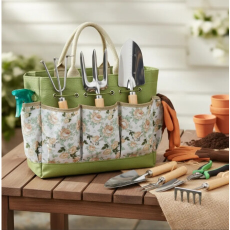 Kit Herramientas De Jardinería Huerta 9 Piezas + Bolso Multicolor