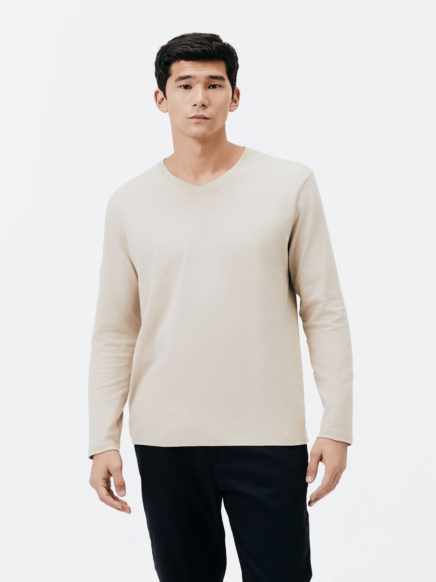 CAMISETA UNISSEX CON ESCOTE V - BEIGE 
