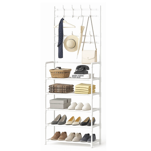 Perchero Organizador de Ropa y Zapatos Rack 6 Niveles Estantes y Ganchos IMBACK Color Blanco Perchero Organizador de Ropa y Zapatos Rack 6 Niveles Estantes y Ganchos IMBACK Color Blanco