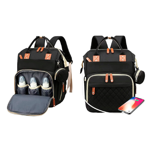 Bolso Maternal Mochila Madre Moderna Impermeable Resistente variante color NEGRO