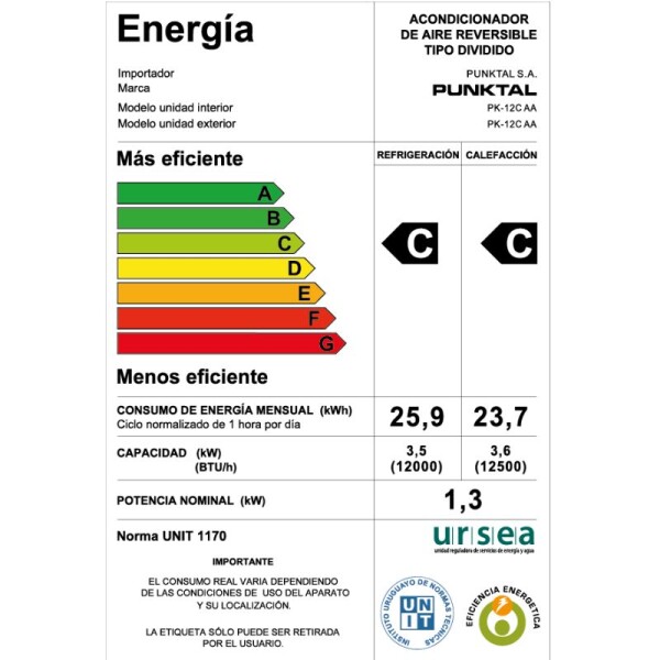 AIRE ACONDICIONADO PUNKTAL 12000 BTU AIRE ACONDICIONADO PUNKTAL 12000 BTU