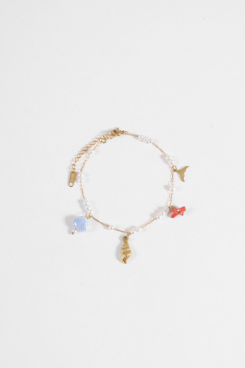 Tobillera cadena dijes de mar acero dorado