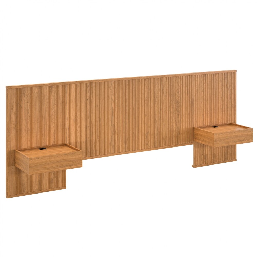 Respaldo Queen continuo con mesa de luz Chloe - Moderna Marrón
