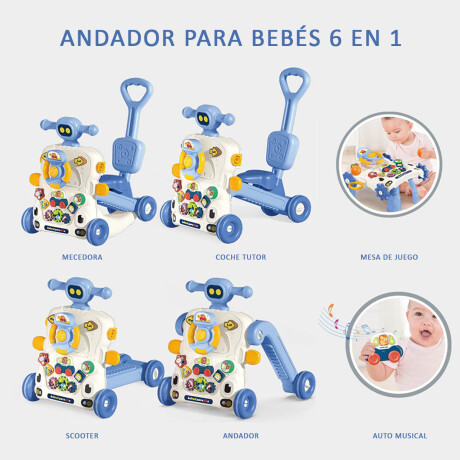 Andador Caminador Bebé Musical Buggy con Guía 6 En1 Celeste