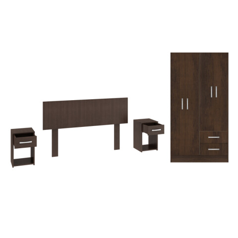 Combo de Dormitorio Armario Ropero de 4 Puertas, Respaldo C / 2 Mesas de Luz - MDP - FE - TABACO Combo de Dormitorio Armario Ropero de 4 Puertas, Respaldo C / 2 Mesas de Luz - MDP - FE - TABACO