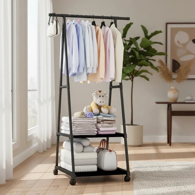 Perchero Triangular de Pie Multifuncional NEGRO