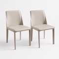 Juego De Comedor 4 Sillas Ecocuero Mesa De Vidrio Beige