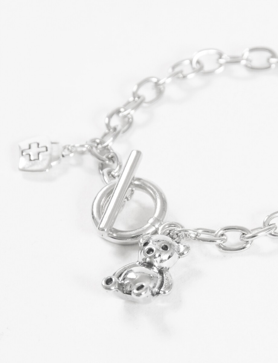 Pulsera eslabones dije teddy - plateado 