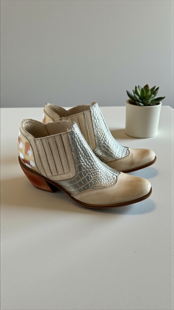 Bota Alexa Natu Con Dorado Y Arte 