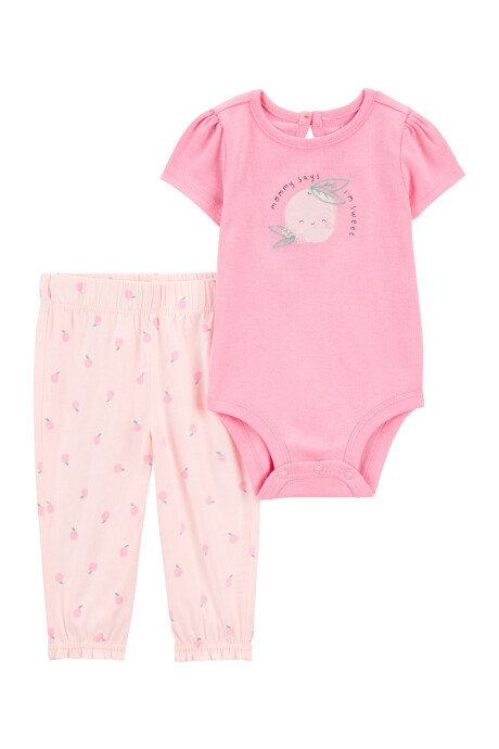 Set dos piezas de algodón, pantalón y body, diseño duraznos Sin color