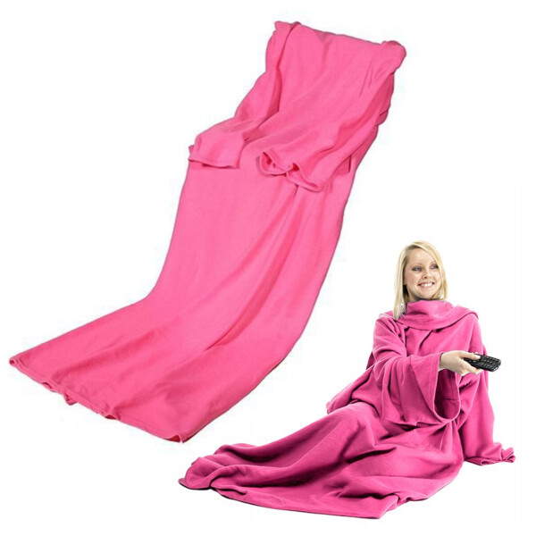 Manta Con Mangas Polar Individual Invierno Frio Unisex Variante Color Rosa
