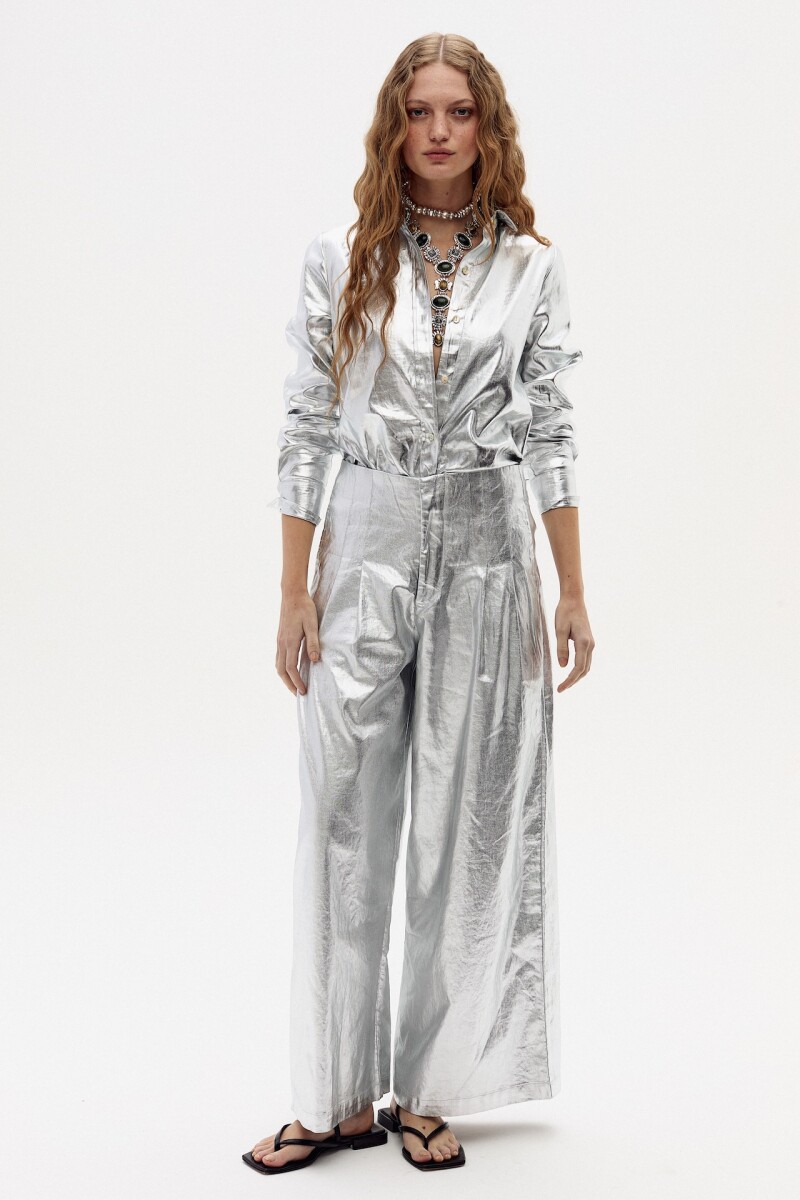 Pantalón Culotte en Lino Metalizado Silver
