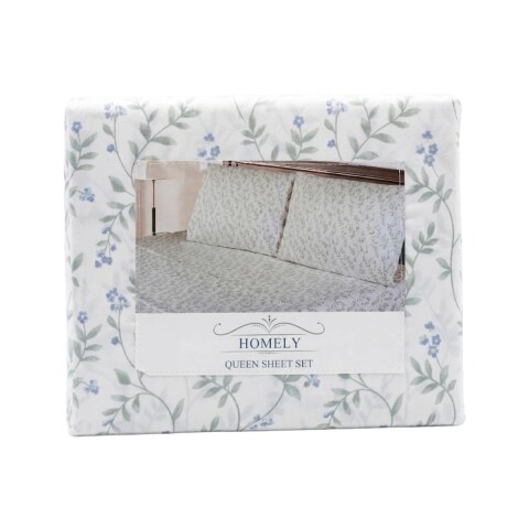 JGO SABANA FLORES AZUL QUEEN 160X200+30CM 4PZ Unica