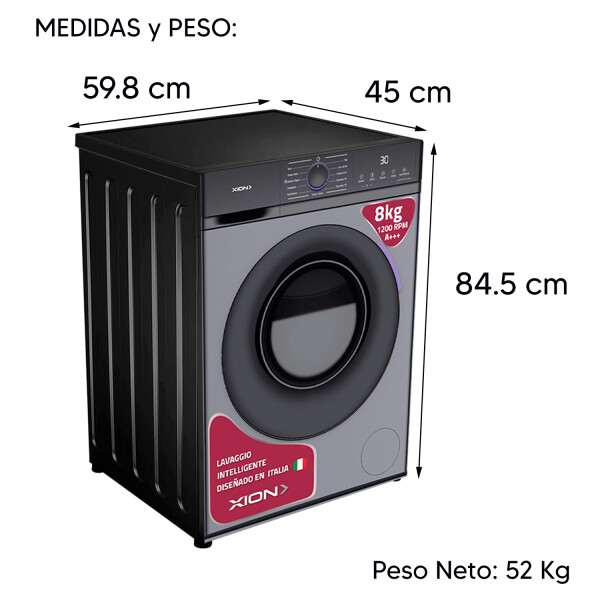 Lavarropas 8kg Inverter Xion Xi-lav88x-cu LAVARROPAS XION FRONTAL LAV88X GRIS ****