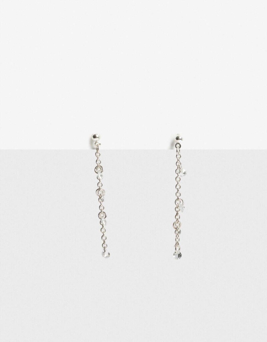 Aros Largos De Cadenita Con Cubic - Plateado 