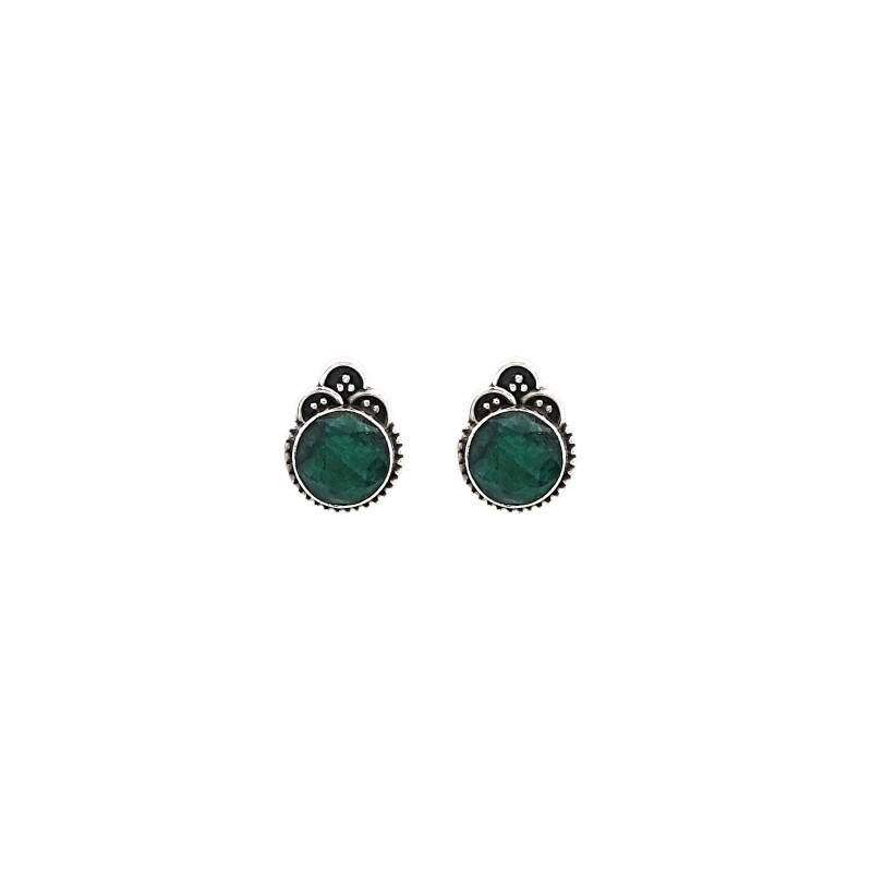 Caravanas estilo Hindú Esmeralda - Plata 925 -Raiz de esmeralda -CA3926 conpiedra
