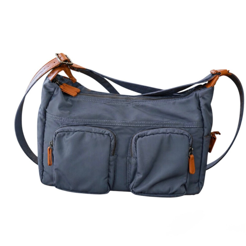Bandolera Morral de Dama en Tela Impermeable Azul Piedra c/Suela