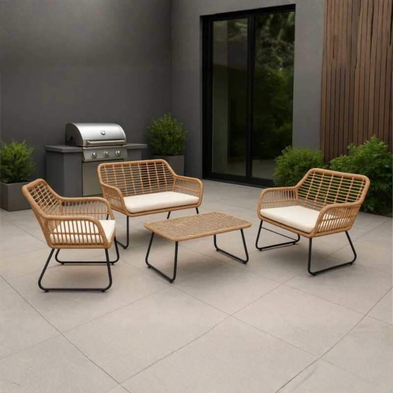 Juego de Jardín estilo bambú de Acero y Ratán 4 piezas Juego de Jardín estilo bambú de Acero y Ratán 4 piezas