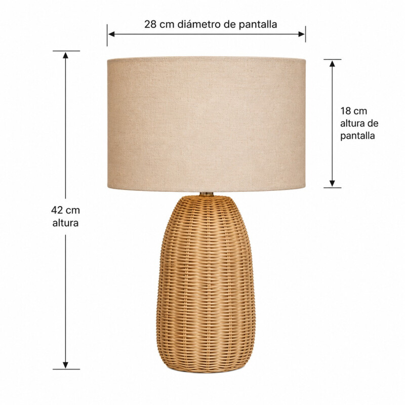 Lampara de Mesa en Rattan Natural Lampara de Mesa en Rattan Natural