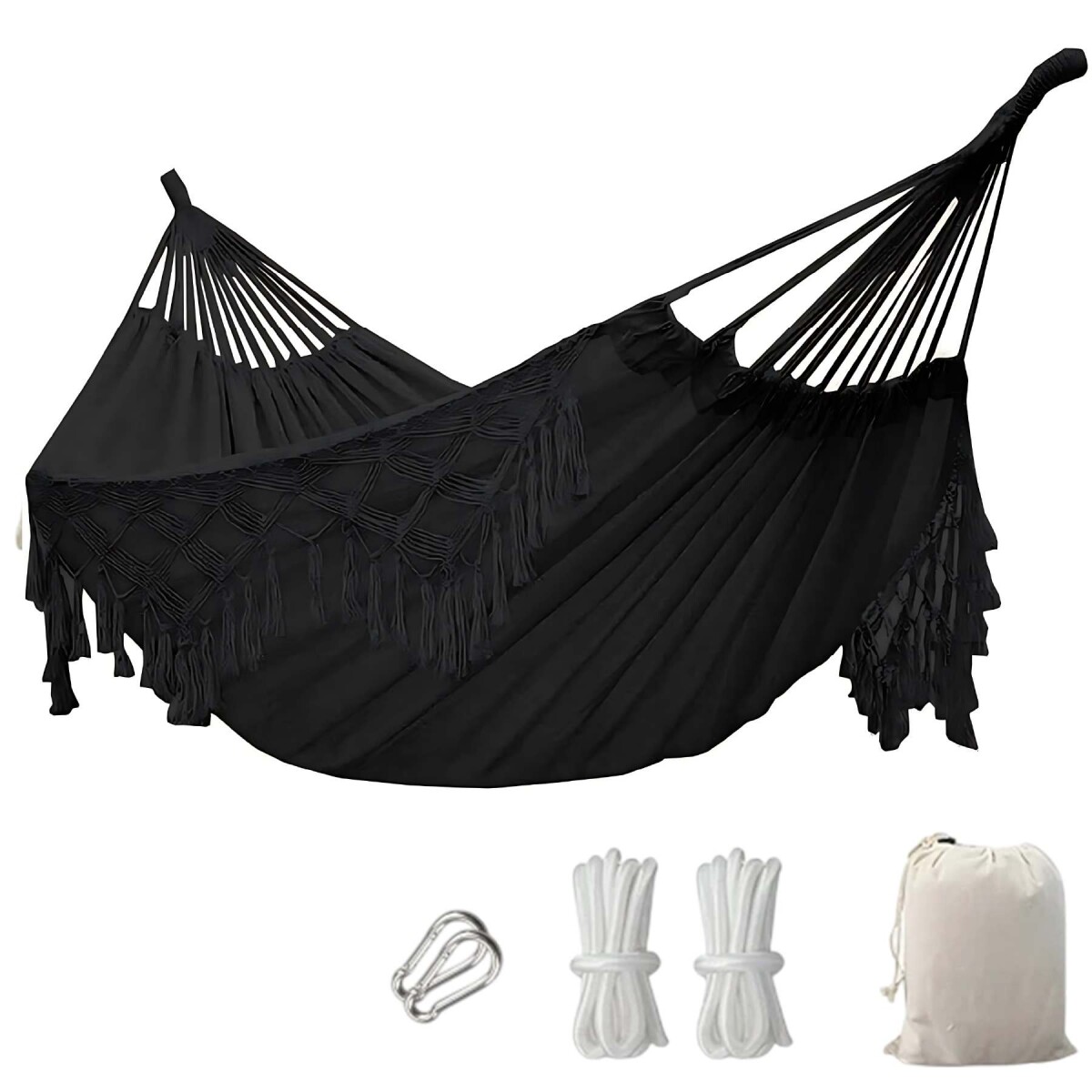 Hamaca Paraguaya Silla Colgante Reforzada Jardín Bolso + Acc - Color Negro 