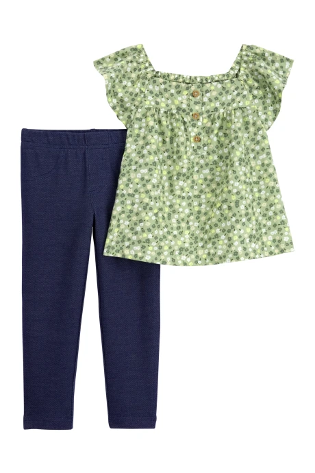 Set dos piezas de algodón, calza y blusa diseño floral Set dos piezas de algodón, calza y blusa diseño floral