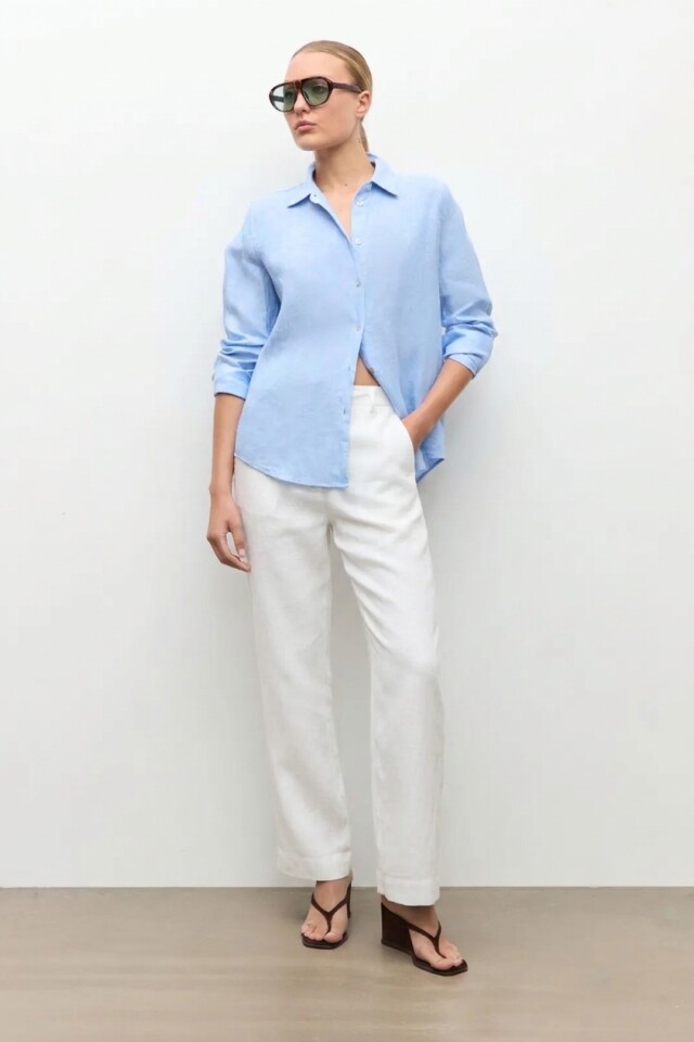 Camisa 100% Lino celeste melange